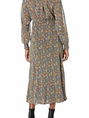Astr Floral Long-Sleeve Midi Dress in Blue-Orange Multi